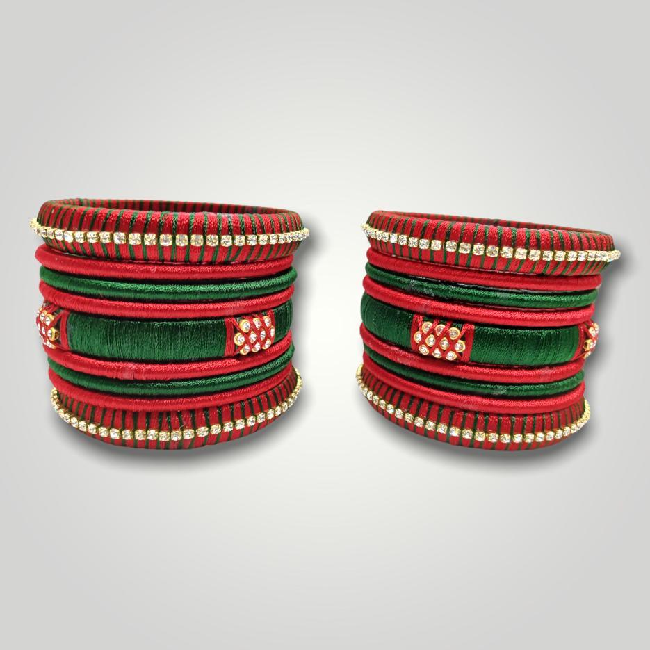 Silk Thread Bangles Set (Red & Green) - Gifts Mini