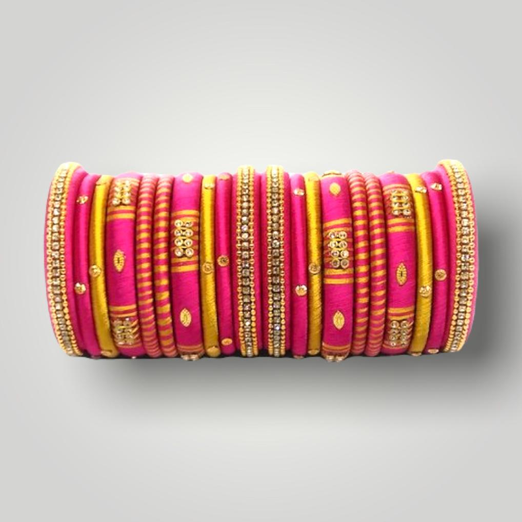 Silk Thread Bangles Yellow & Pink - Gifts Mini